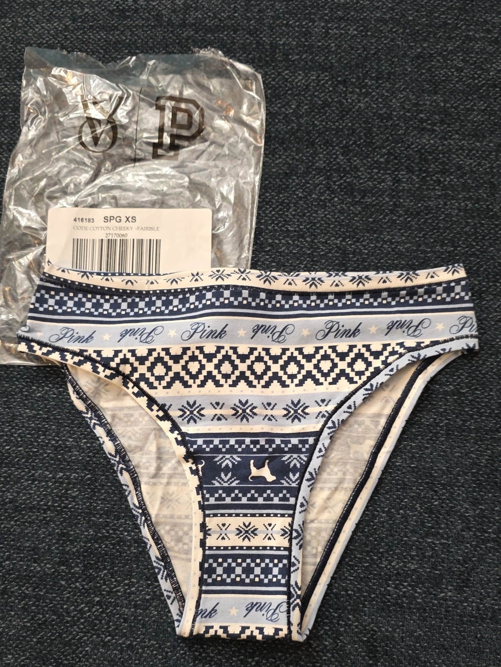 PINK Victoria's Secret Navy and White Patterned Bikini Panty